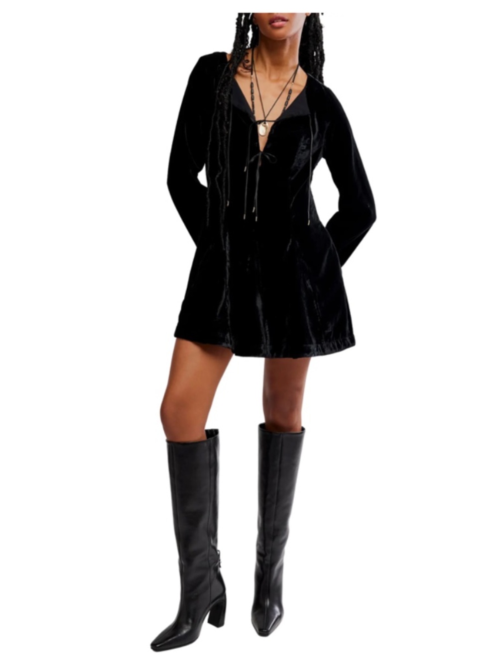 FREE PEOPLE Black Linney Velvet Mini Dress Size 2